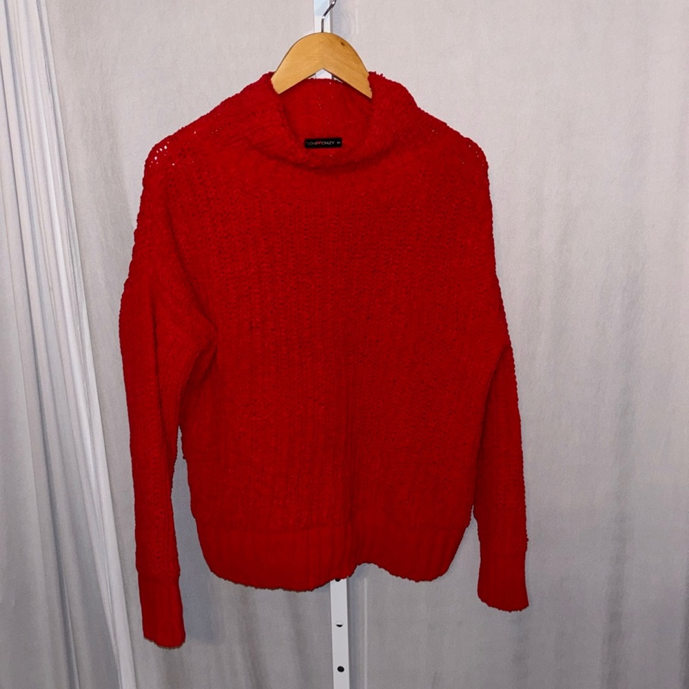 Oversized Love + Crazy Red Mock-neck Knit Sweater XS